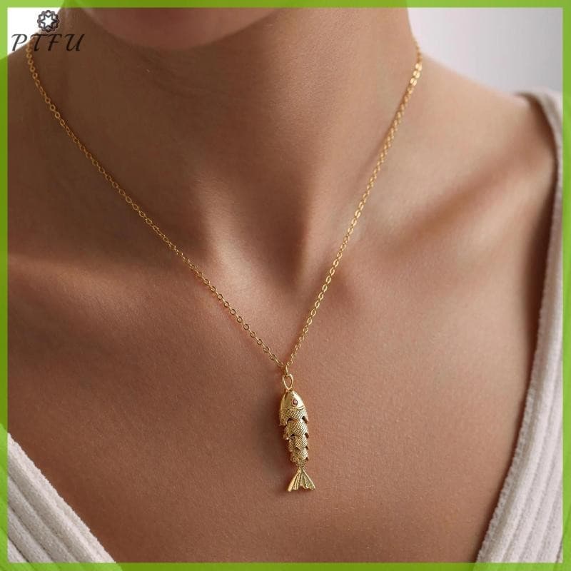 PTFU > Novo Retro Peixe Koi Personalizado Moda Luz Luxo Aço Inoxidável Pingente Colar Para Mulheres Gargantilha Acessóri