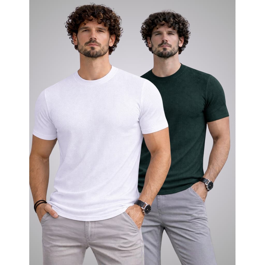 Kit 2 Camiseta Texturizada Casual Camisa Textura Waffer Slim Masculina