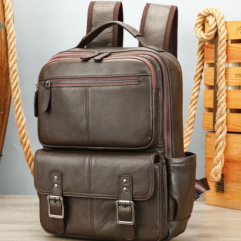 Exportação de comércio exterior High-End Casual mochila de grande capacidade primeira camada de couro mochila de computa
