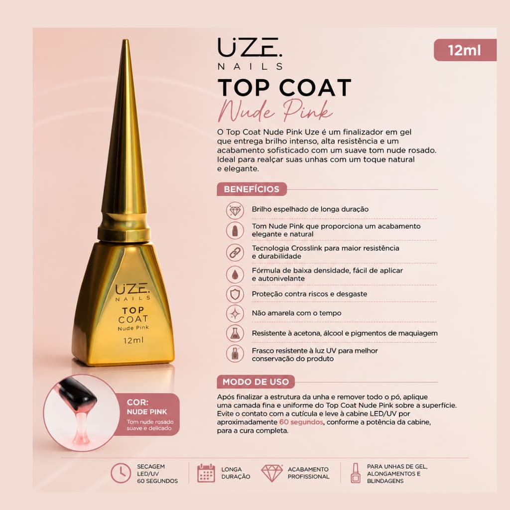 Top Coat Nude Pink 12Ml - Uze