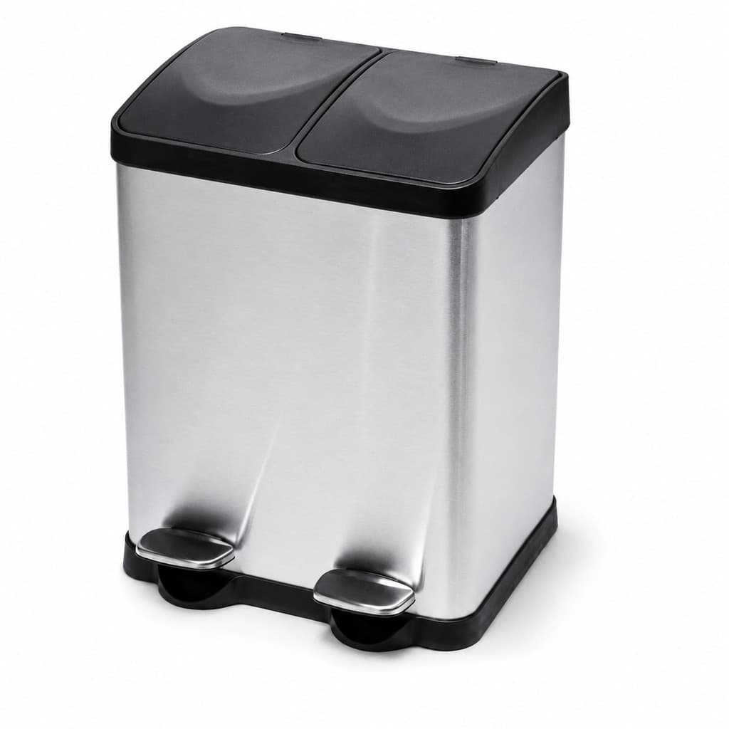Lixeira Dupla Inox 30 Litros Pedal Coleta Seletiva Reciclagem Cozinha Banheiro Dois Compartimentos Balde Removível 15l