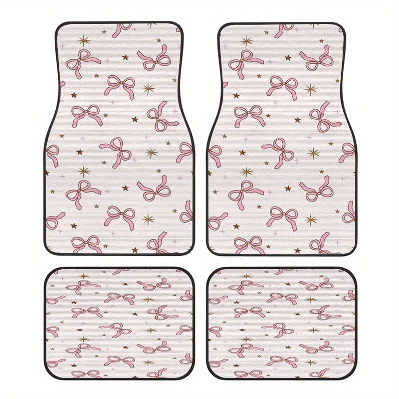 Este conjunto de quatro tapetes para pés de carro usando Design doce, com laço rosa e padrões. Eles são artísticos, fáce