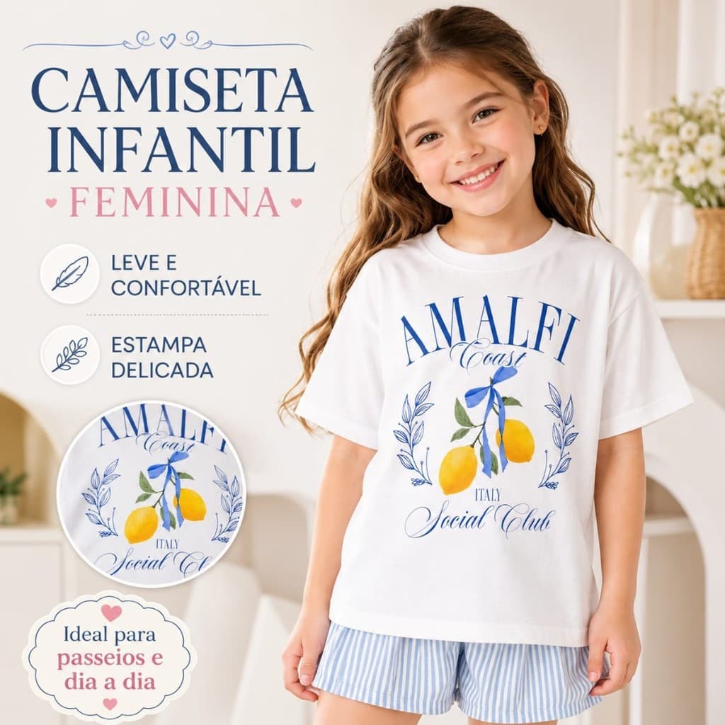 Laço Fofo de Férias para Menina Jovem Estampa de Limão Bailarina Camiseta Casual Adequada para Verão Amalfi