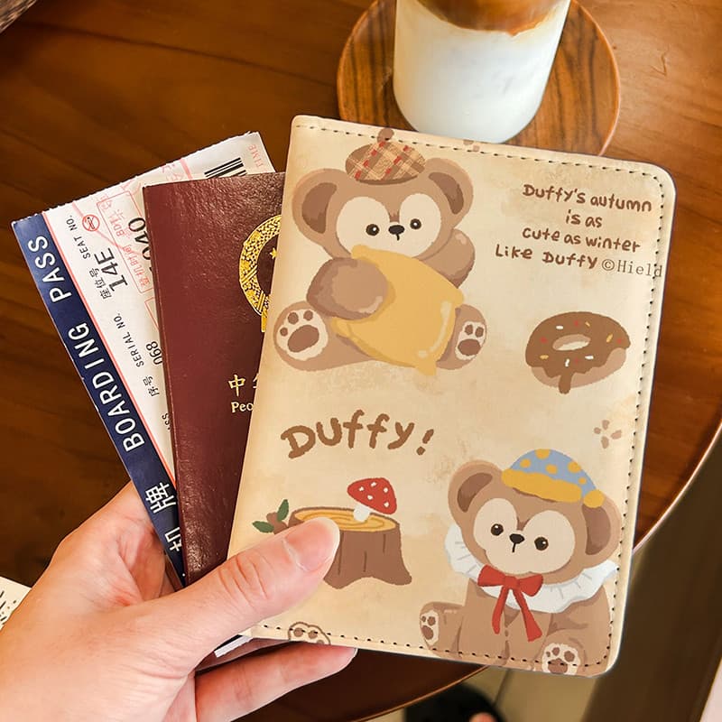Duffy e seus amigos porta-passaporte bolsa de documentos capa protetora porta-cartões multifuncional viajando no exterio