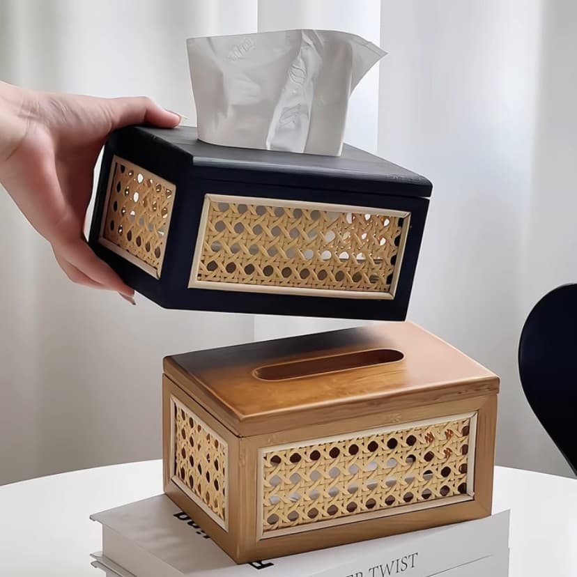 Estilo japonês caixa de tecido de madeira maciça Retro High-End mão-tecido Rattan caixa de papel casa sala de estar jant
