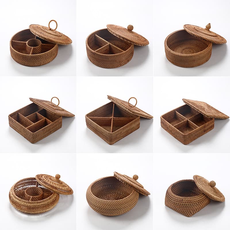 Cesta de frutas de vime vietnã, caixa de frutas secas com tampa, caixa de doces multigrade, criativa, sala de estar, com