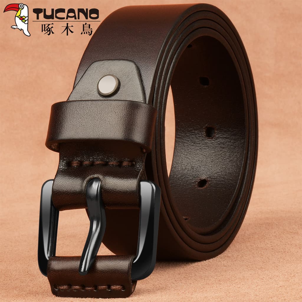 Woodpecker primeira camada de couro puro cinto masculino couro genuíno pino fivela Casual cinto Retro juventude cinto