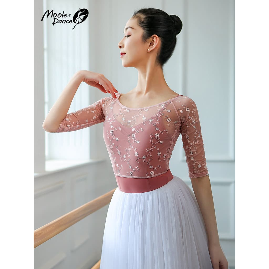 Pequeno jasmim terno de dança feminino adulto Ballet prática terno malha superior ginásio terno Bodysuit blusa gaze