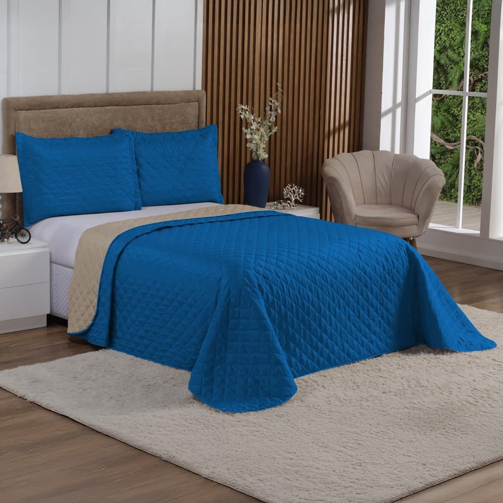 Cobre Leito Realeza Casal Dupla Face 3 Peças Floral Matelado