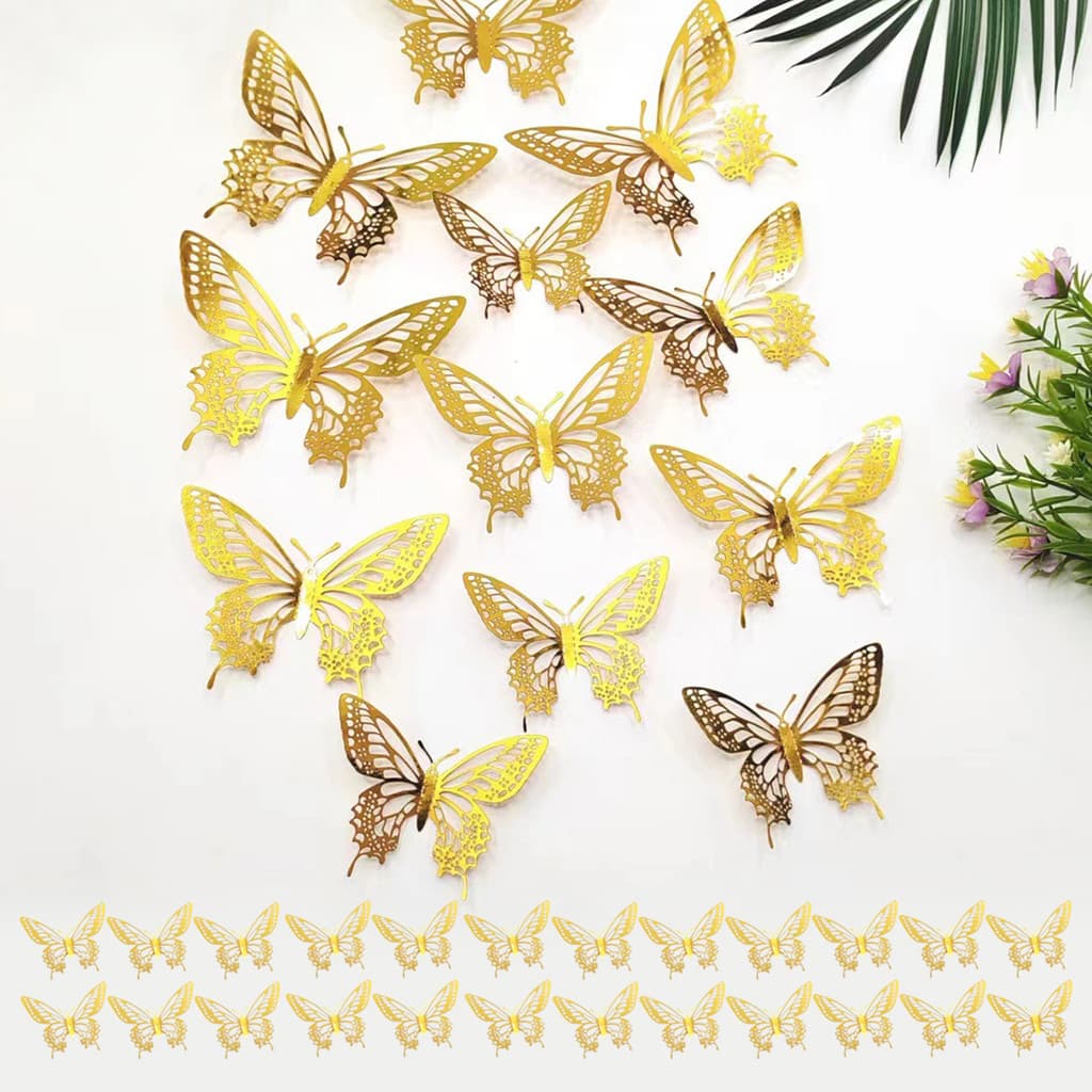 24 Kit Adesivos de parede em simulação 3D de borboletas coloridas e modernas para decoração de sala de estar e quarto de