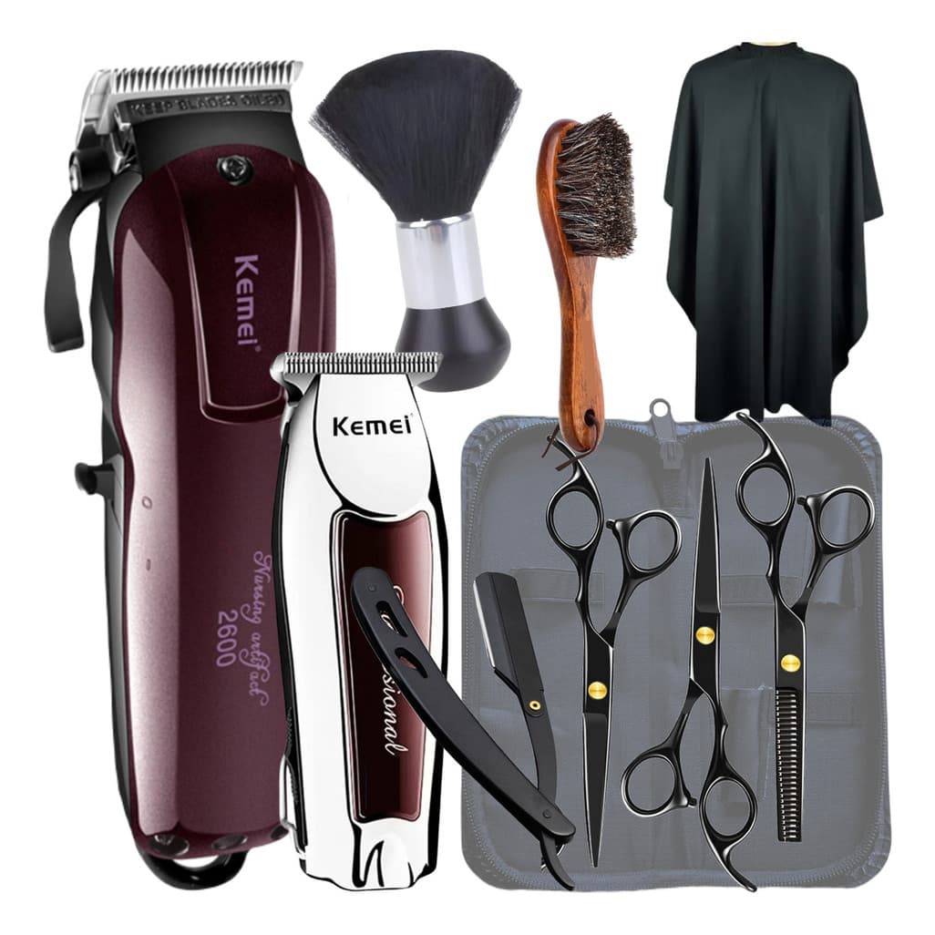 Kit Maquina Cortar Cabelo Tesoura Profissional E Acessórios