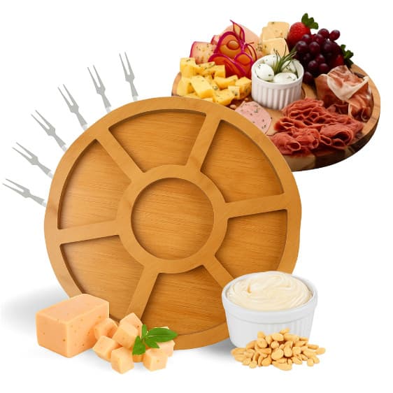Kit Petisqueira de Madeira com Ramekin e Garfinhos Perfeito para Curtir Petiscos Fim de Semana