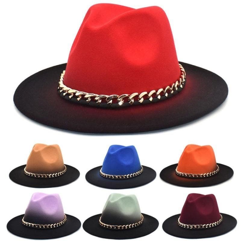Chapéus de Moda para Mulheres e Homens, Chapéus Fedora de Lã com Corrente, Chapéu Jazz, Chapéu Panamá Feminino 58-60cm