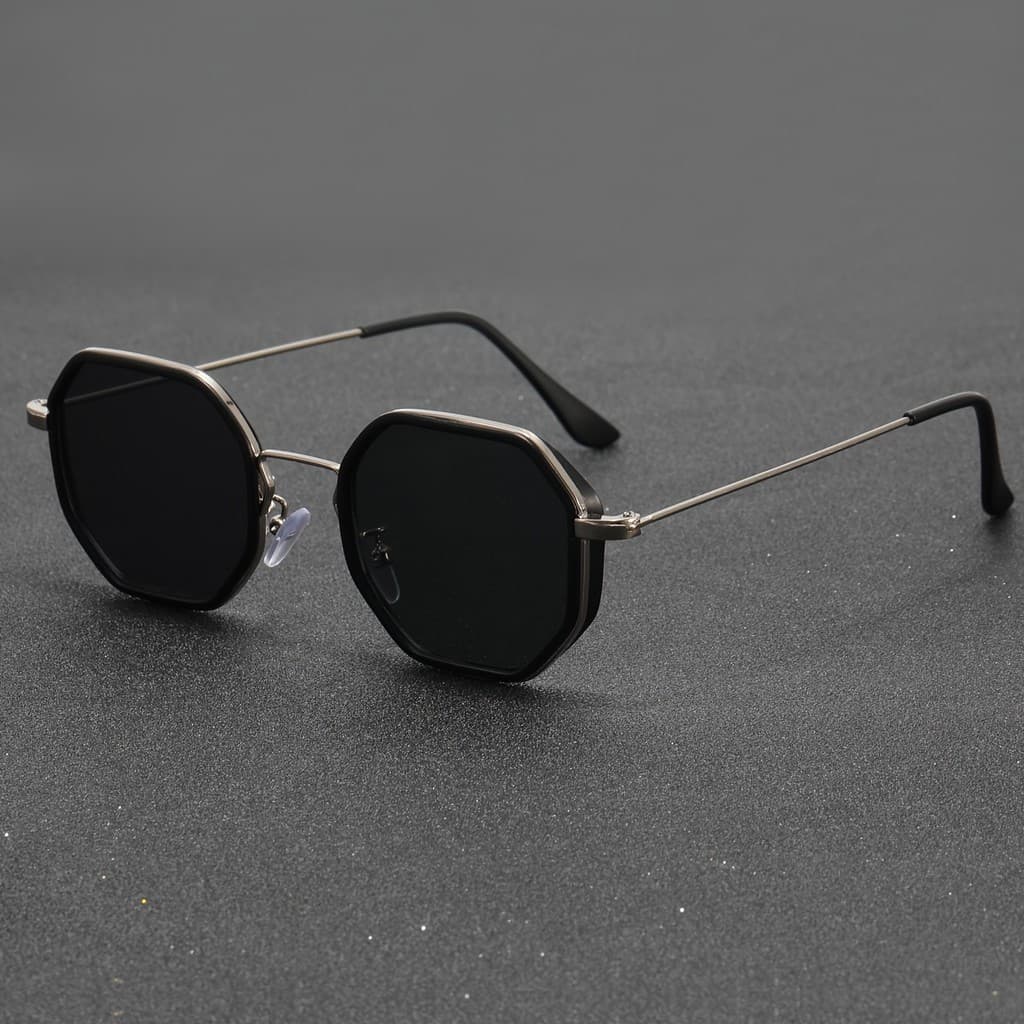 Fashion Men Sunglasses Casual Octagonal Iron Alloy Frame Sunglasses with PC Lens for Driving and Fishing - Decorative Ou