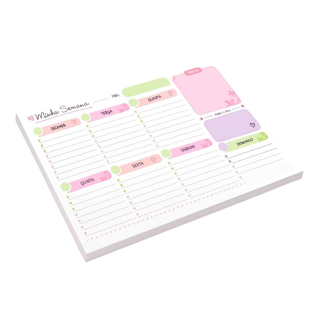 Planner Semanal A4 50 Folhas Bloco de Planejamento Semanal Organização Estudos Trabalho Home Office