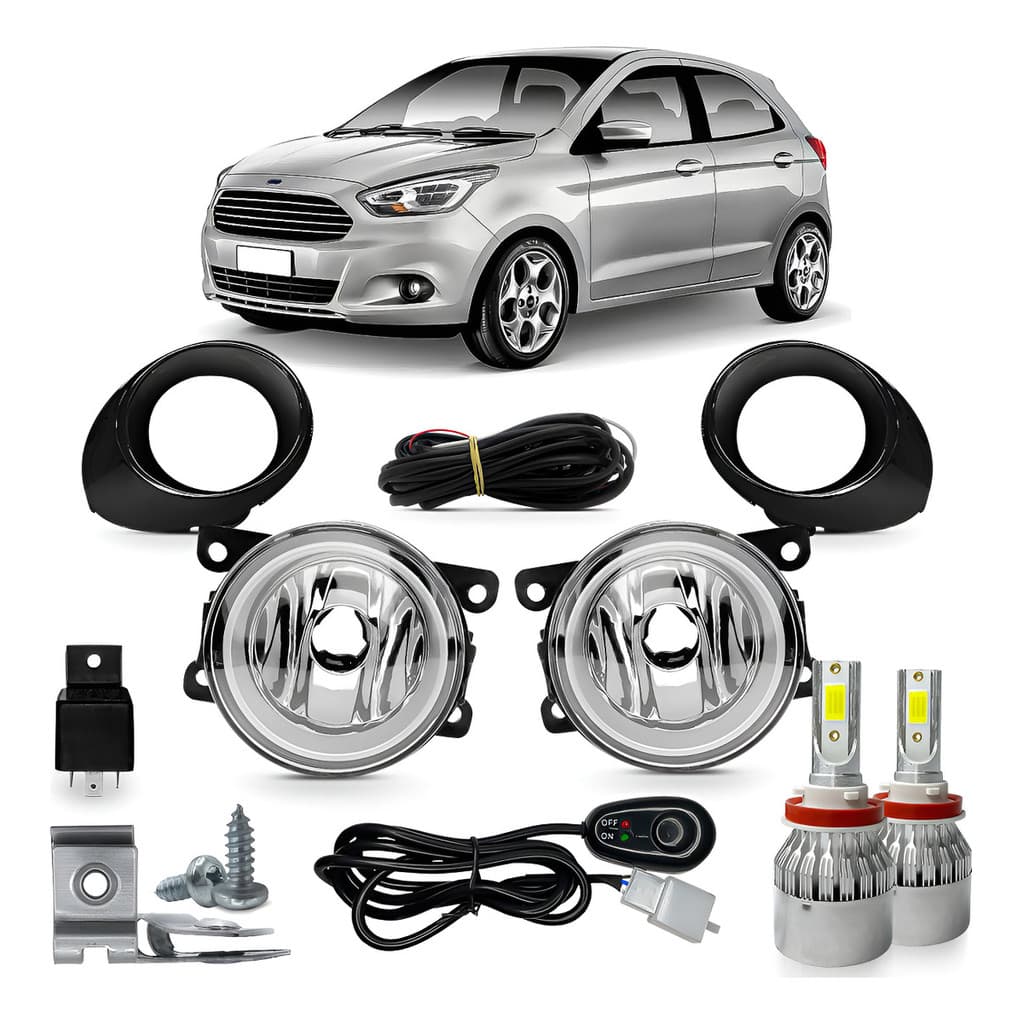 Kit Farol Milha Ka 2015 2016 2017 2018 Botão Universal Branco