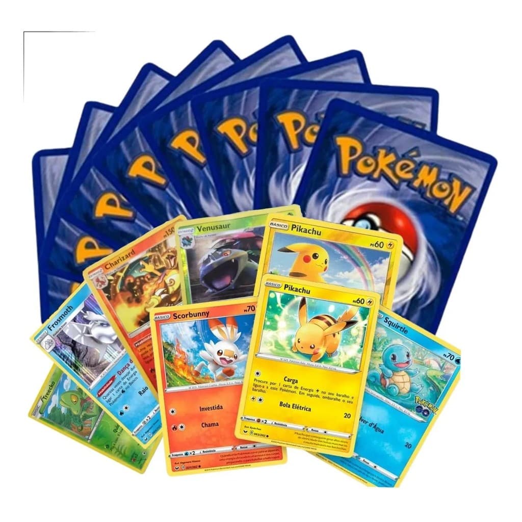 Kit com 50 Cartas Pokemon Original Copag com 5 Brilhantes Garantidas Portugues BR NM