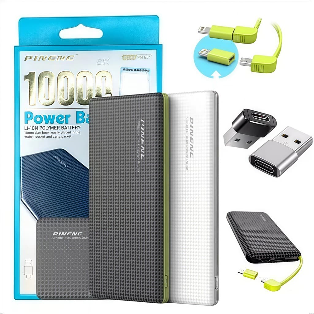 Carregador portátil Power Bank 10.000mAh, com adaptador, adequado para iPhone e Android(Cabo V8)