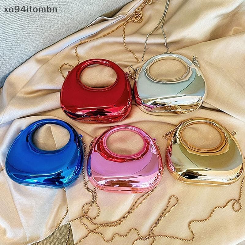 itens Bolsa Feminina Crossbody Com Corrente , Pequena Acrílica Metálica Brilho Meia Lua , Festa , Banquete De Luxo ite