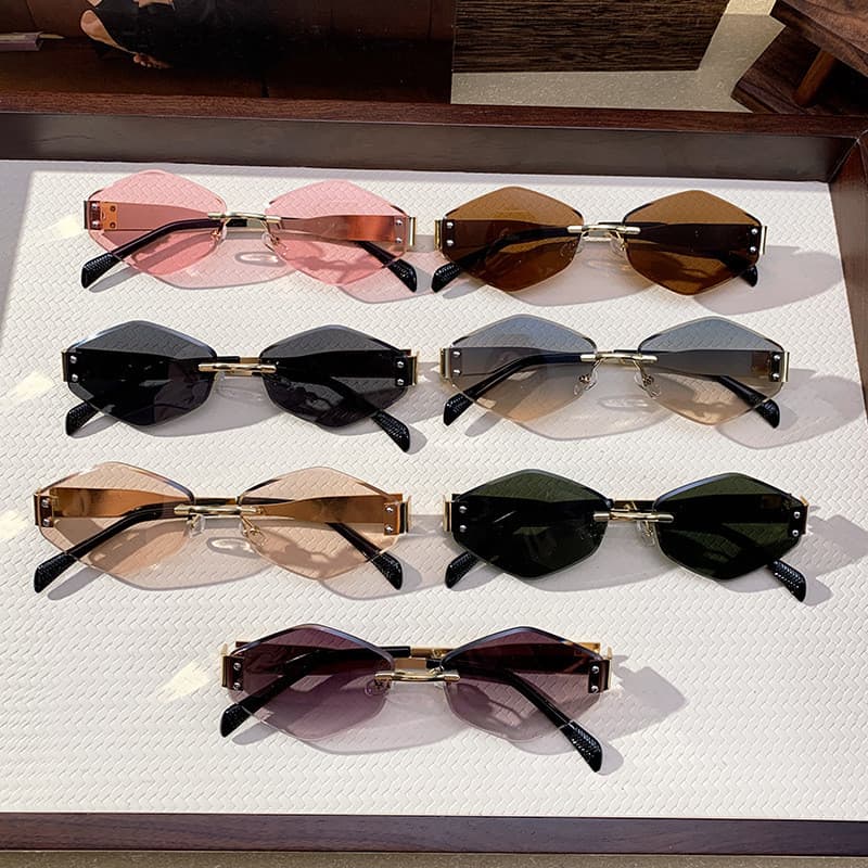 Óculos De Sol Femininos , De metal Poligonal Sem Moldura Da Moda Masculina E Feminina