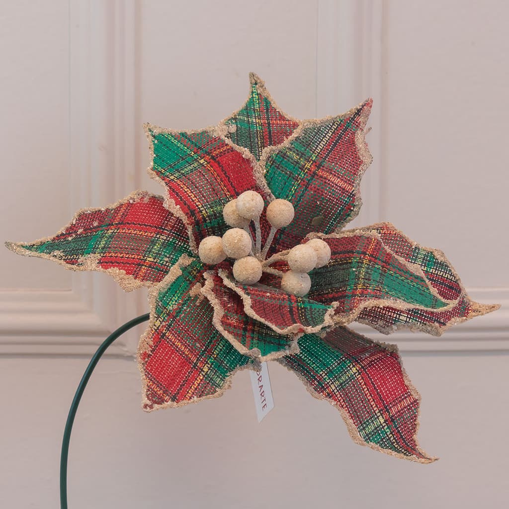 Poinsétia Decorativa de Natal Xadrez Vermelho 26cm (Florarte)