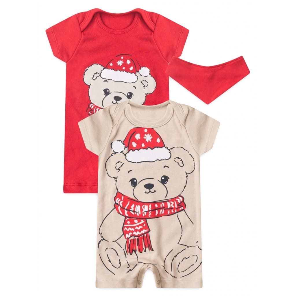 Kit Macacão Bebê Unissex Verão Romper, Banho de Sol em Algodão com Estampa Natal Urso