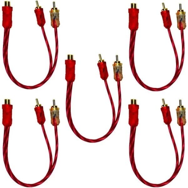 Kit 5 Cabos RCA Y 1 Fêmea + 2 Machos Injetado Flexível para Som Automotivo