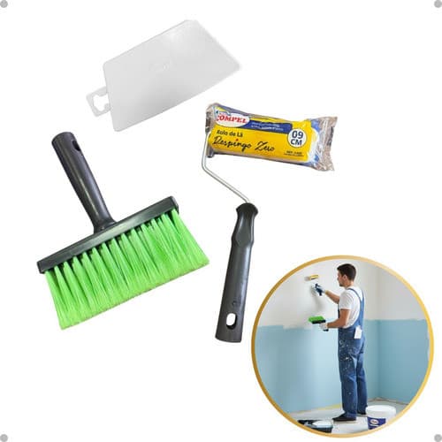 Kit Pintura Rolo Broxa Espátula Completo 3 Pçs Antirespingo Casa Parede Multiuso
