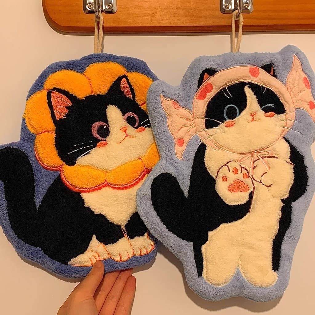 Toalha de mão de gato bonito pendurado tipo absorvente de secagem rápida dos desenhos animados bonito engrossado toalha
