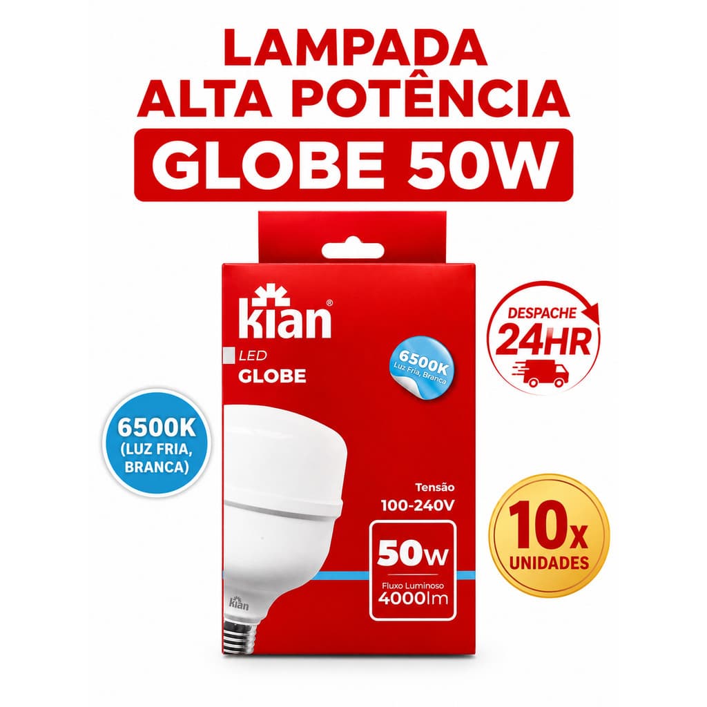 Kit 10 / 5 Lampadas Led 50w Alta Potencia Bivolt 6500k Branco Frio Kian Iluminação Galpão Super Bulbo Grande Forte