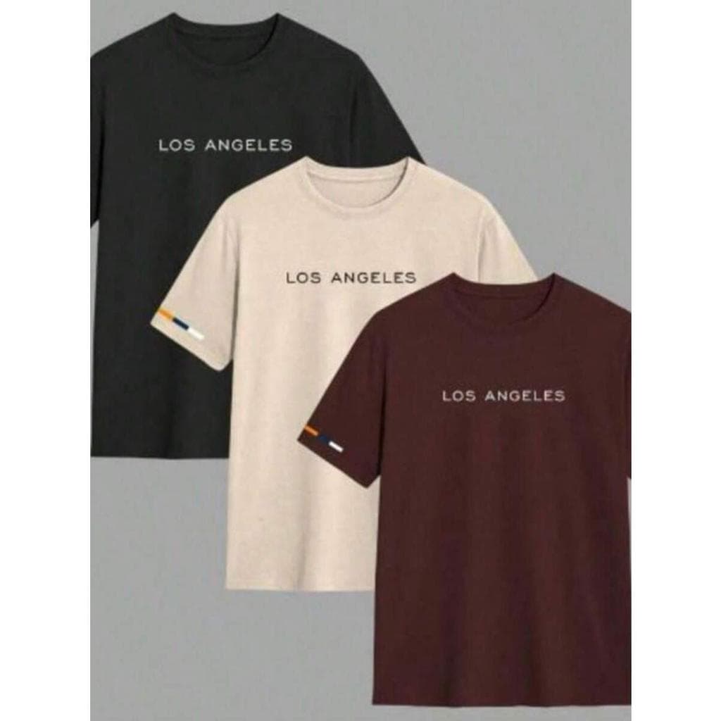 Kit 3 Camisetas Masculinas Los Angeles Fio 30.1 Camisa 100% Algodão Blusa Casual Confortável Varias Cores