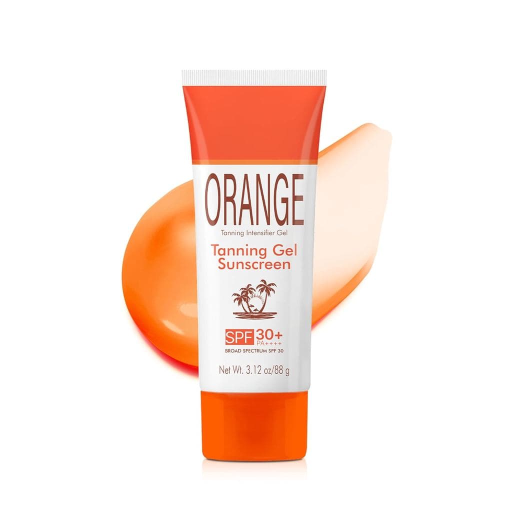 Gel Bronzeador Laranja Protetor Solar FPS 30+ – Fórmula Hidratante de Bálsamo a Óleo com Óleo de Coco, Vitamina E e A –