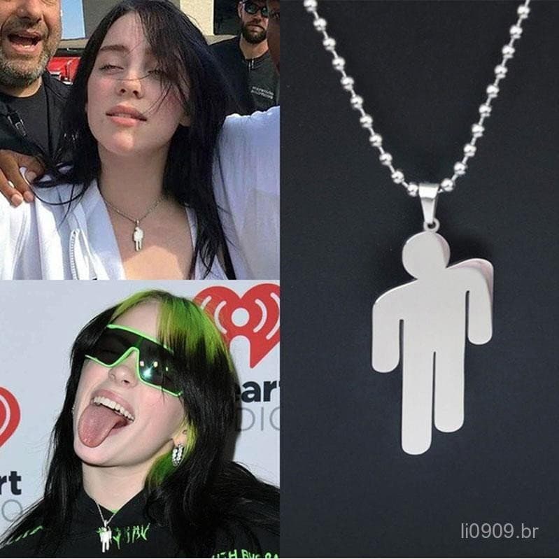 Colar de Pingente Billie Eilish com Corrente de Contas de Comprimento, Corrente Redonda de Aço Inoxidável di201 XP0F