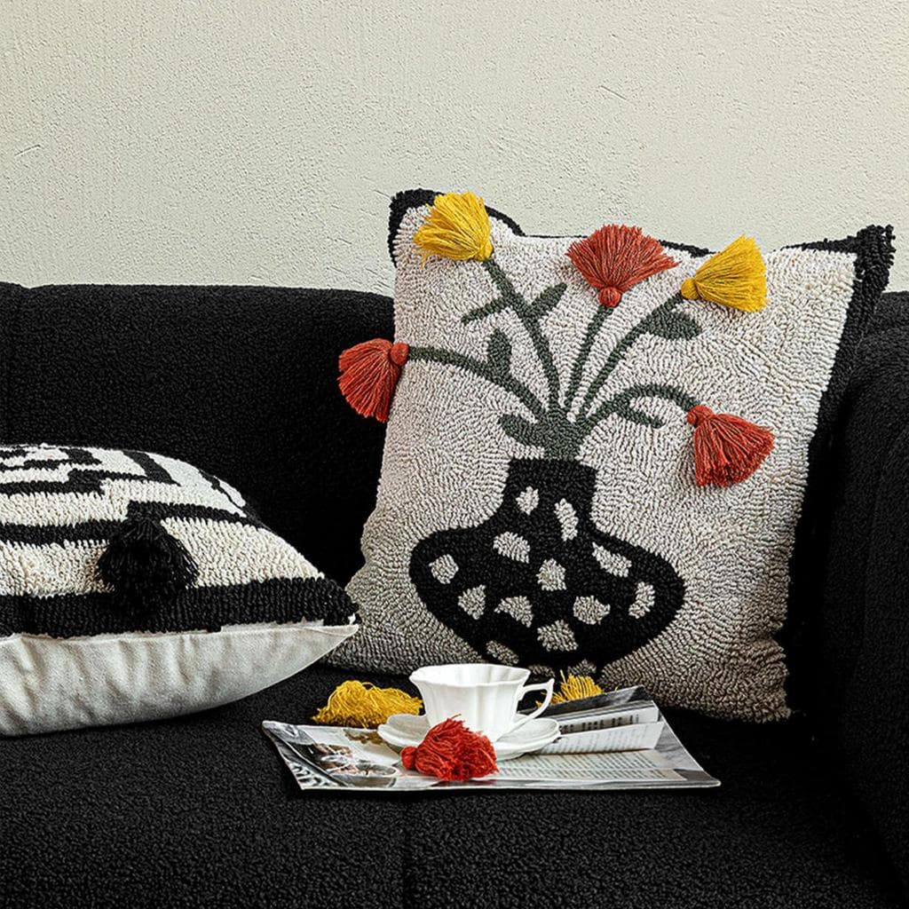 Nordic ins estilo Cluster travesseiro algodão linho círculo velo bordado almofada decorativa travesseiro sofá estilo Med