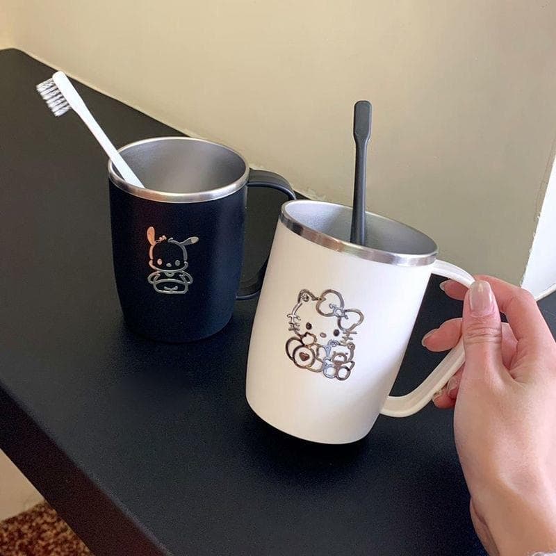 Caneca com tampa colher de aço inoxidável chá fazendo escritório doméstico copo bebendo casal de alto valor xícara de ca