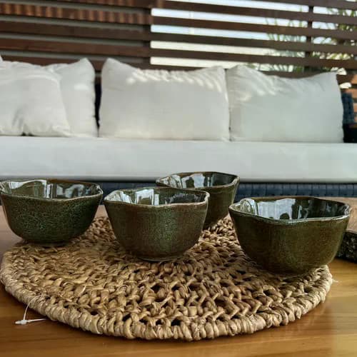 Kit Bowl Cumbuca 4pcs Cerâmica Premium 400ml Buffet Verde