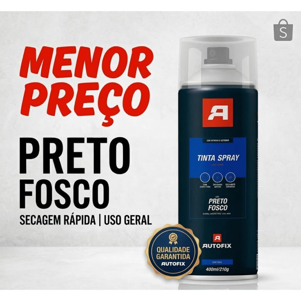 Tinta Spray Autofix Preto Fosco - Menor Preço e Secagem Rápida Entrega Imediata Ok
