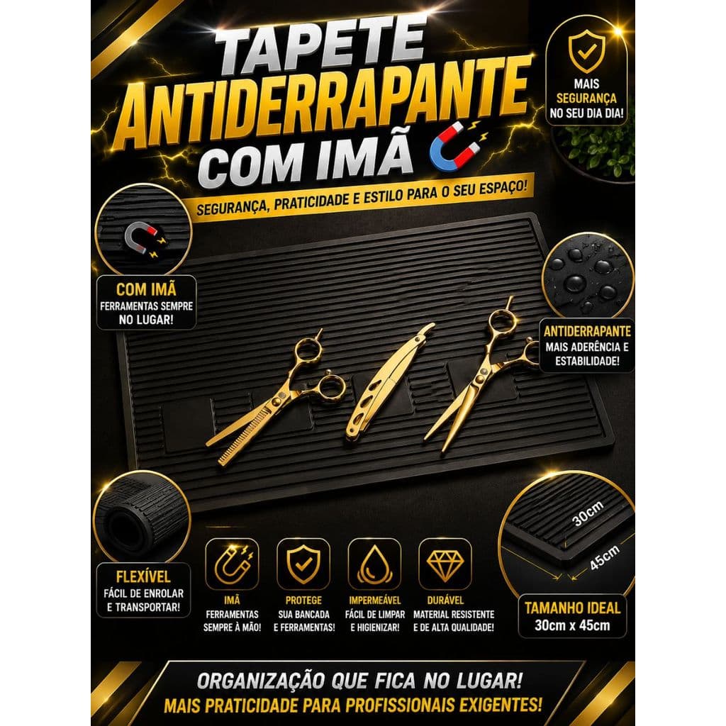 Tapete Barbeiro Antiderrapante c/ Imã Organizador de Bancadas