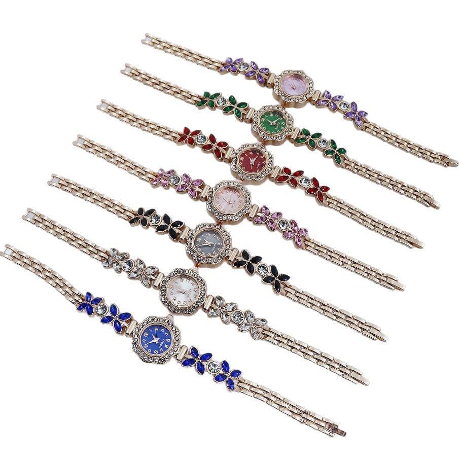 Relógio Feminino com Pulseira Decorativa de Flor em Liga, Transmissão ao Vivo, Relógio de Quartzo em Forma de Flor com D
