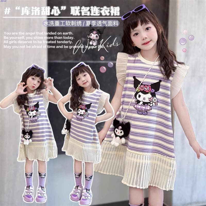 Meninas pequena princesa vestido de verão meninas saia solta estilo verão estilo japonês melodia crianças sem mangas col