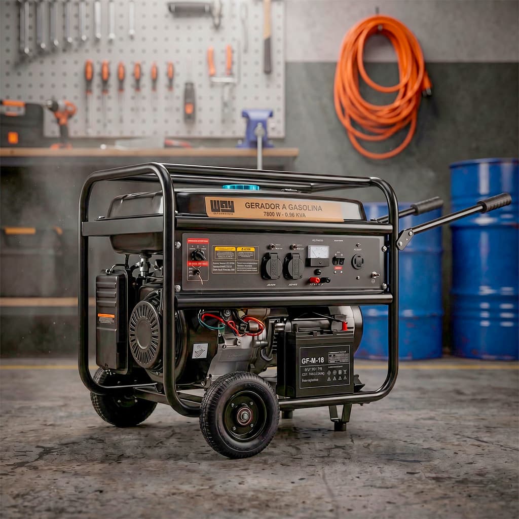 Gerador Energia 8,13kva 6500w 8hp Partida Eletrica Gasolina Portatil Bivolt Residencial Com Rodinhas