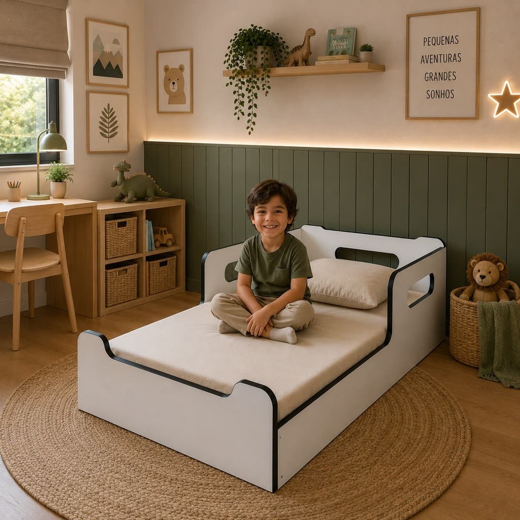 Cama Infantil Montessoriana Kids Encanto Magia SEM Colchão MDF Branco Premium Segurança