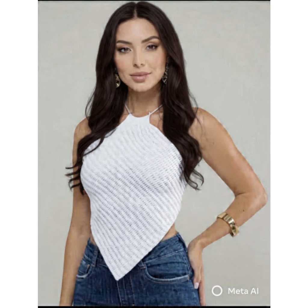 TOP CROPPED LENÇO MODAL FEMININO TRICOT FRENTE UNICA COM AMARRAÇÃO NAS COSTAS CONFORTAVEL LUXO VERAO