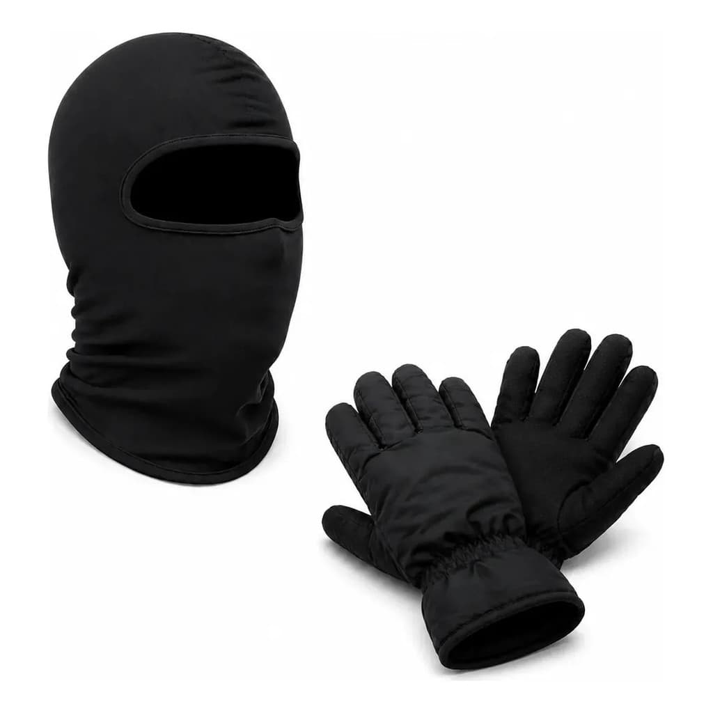 Kit Frio Luva Termica Preta Impermeável Motociclista Touca Ninja Balaclava Preta