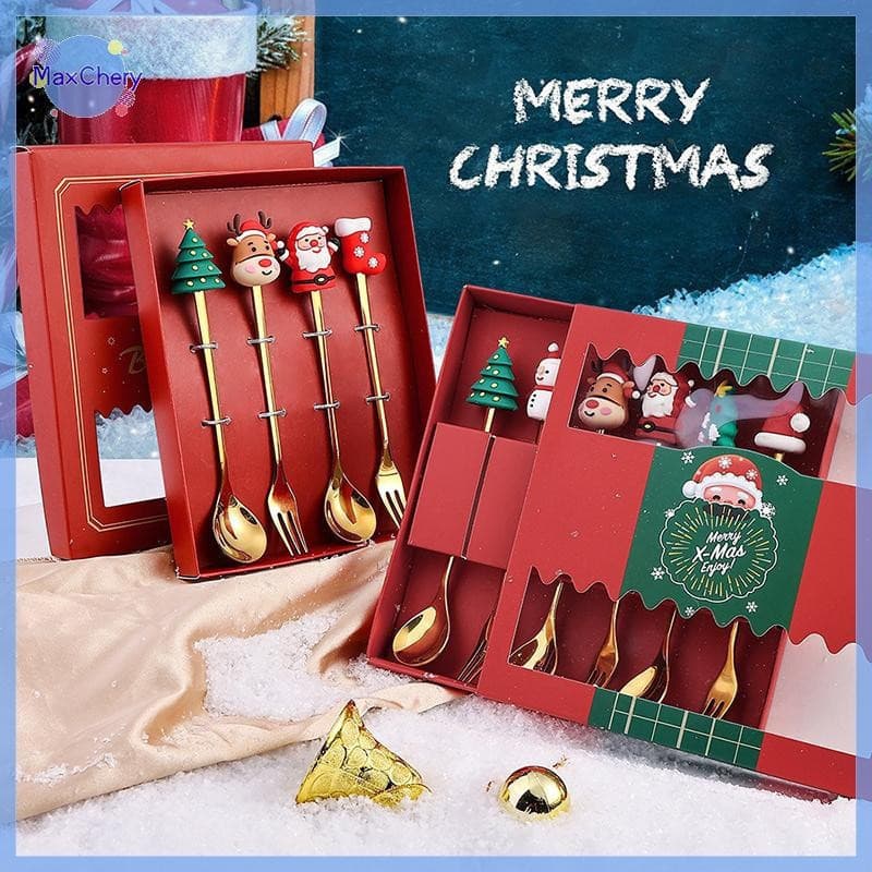 MCHY > Conjunto de Garfo e Colher de Natal 2/4/6pcs, Talheres Criativos de Aço Inoxidável, Garfo e Colher MCWM
