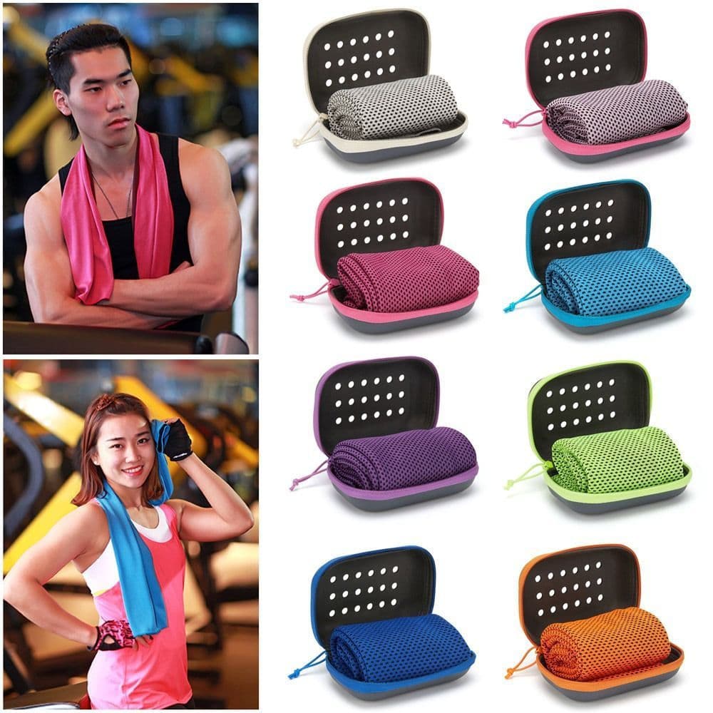 Toalha Esportiva Portátil com Conjunto de Mini Gel de Silicone, Toalha Fria de Fibra de Poliéster para Fitness, Esportes