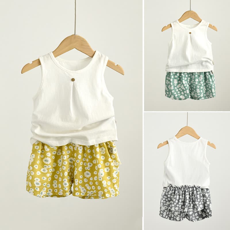 72039 lista peça atirar verão doce crianças em torno do pescoço colete meninas Shorts de algodão puro estilo fino
