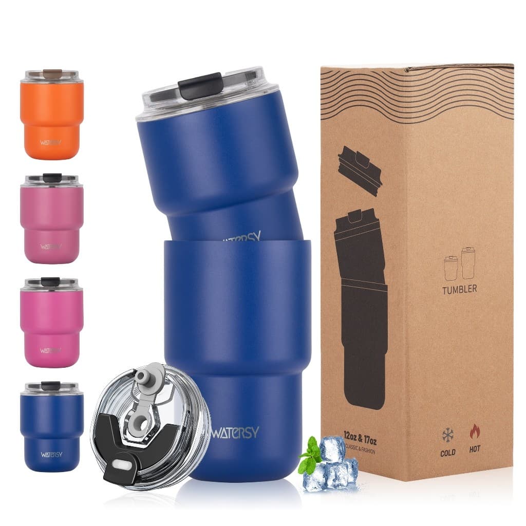 WATERSY Kit 2 Copo Térmico 500ml + 300ml | Anti-Vazamento Isolamento 24h | Aço Inoxidável