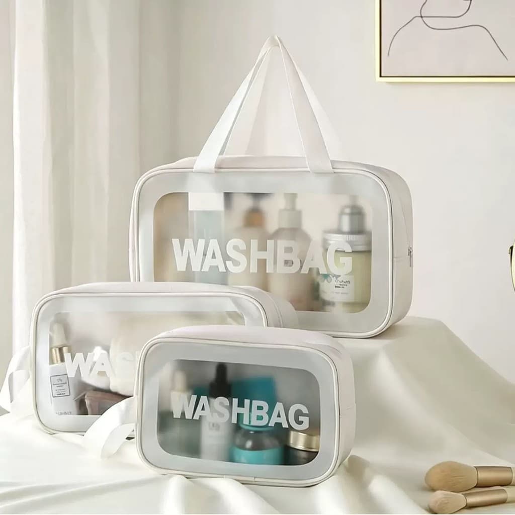 Kit 3 Necessaires Transparentes Impermeáveis Organizador de Cosméticos para Viagem