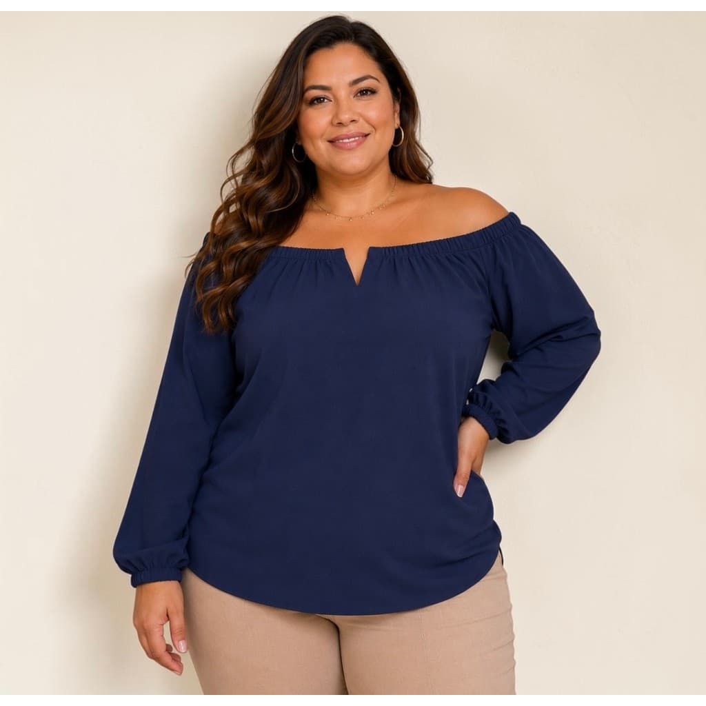 Blusa Ciganinha Plus Size Manga Longa Feminina Inverno Moda Casual Elegante G ao G3